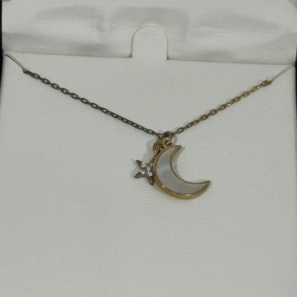Argento Vivo Sterling Silver Mother of Pearl Moon and Star Charm 16” Necklace - Picture 2 of 6